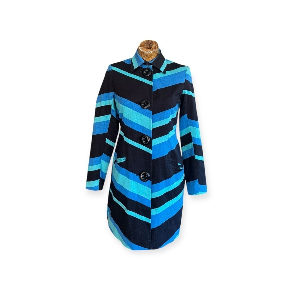 Vesti jacket mod long blue black green button front retro Sz 4 small business